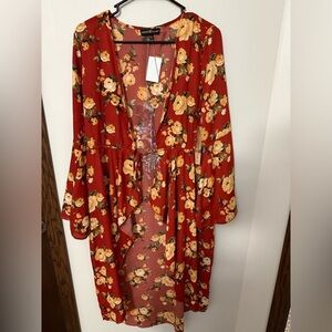 Almost Famous Red Floral Kimono Cardigan